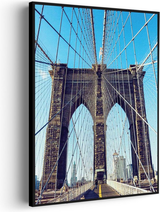 Akoestisch Schilderij Brooklyn Bridge New York Voetganger Rechthoek Verticaal Basic L (72 X 100 CM) - Akoestisch paneel - Akoestische Panelen - Akoestische wanddecoratie - Akoestisch wandpaneel