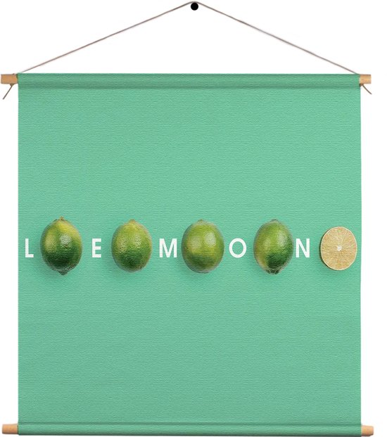 Textielposter Lemon Groen Vierkant XL (60 X 60 CM) - Wandkleed - Wanddoek - Wanddecoratie