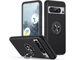 Casemania Hoesje Geschikt voor Google Pixel 8 Pro - Zwart - Anti-Shock Creative Kickstand Case