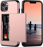 Mobiq - Hybrid Card iPhone 15 Plus Hoesje met Pashouder - roze