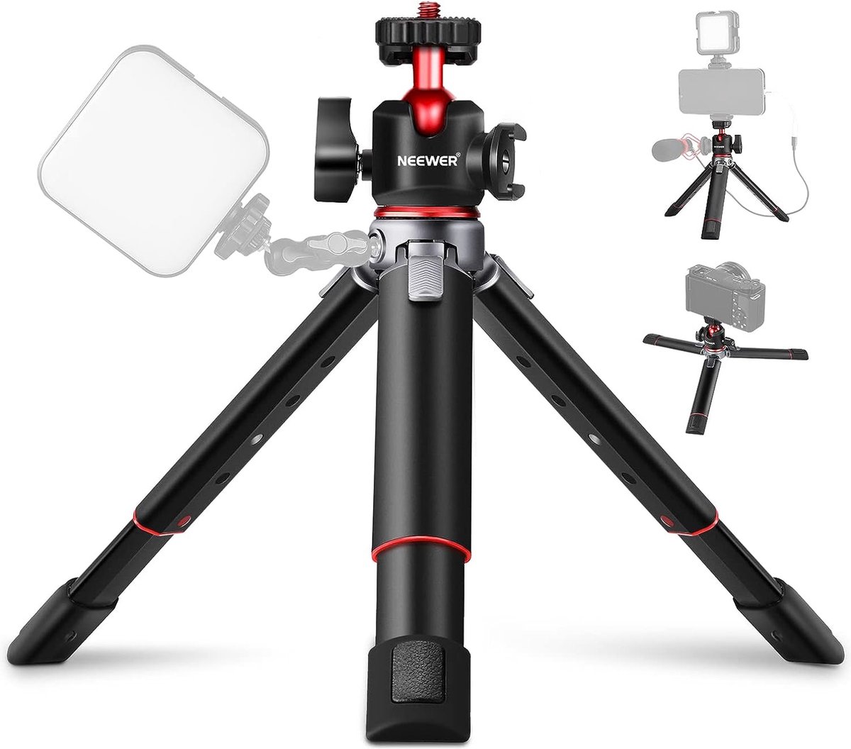 Mini-camerastatief met 360° verstelbare kogelkop en accessoireschoen, uittrekbaar vlogging-tafelstatief, compatibel met camera iPhone 13/14, Canon G7X Mark III Sony ZV-1 RX100 VII A6600