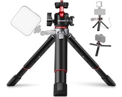 Mini-camerastatief met 360° verstelbare kogelkop en accessoireschoen, uittrekbaar vlogging-tafelstatief, compatibel met camera iPhone 13/14, Canon G7X Mark III Sony ZV-1 RX100 VII A6600