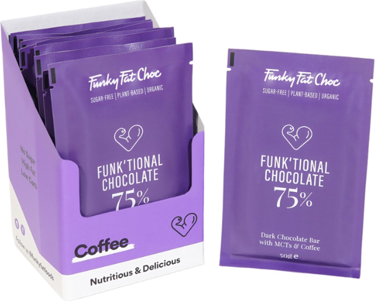 Goedkoopste Funky Fat Choc | Bio Chocolade Tablet | Coffee | 10 Stuks | 10 x 50g