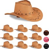 Relaxdays 10x Cowboyhoed bruin - western hoed - carnavalshoed - cowboy accessoires