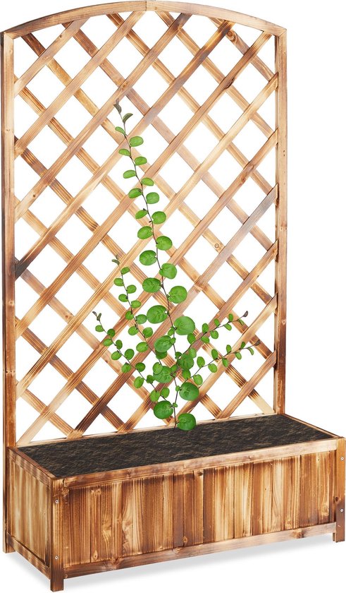 relaxdays plantenbak met klimrek - rankhulp - gevlamd - balkon - tuin - bloembak  hout | bol.com