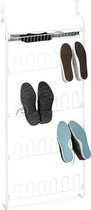 Relaxdays schoenenrek deur - 12 paar schoenen - deurhanger wit - deurgarderobe - 4 etages