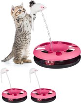 relaxdays 3 x kattenspeelgoed muis - roze - kattenspeeltje - speelgoed  kat springveer