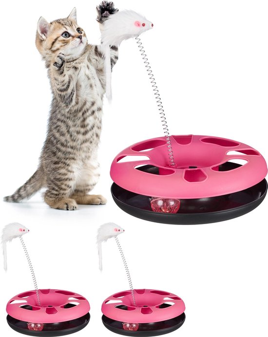 relaxdays 3 x kattenspeelgoed muis - roze - kattenspeeltje - speelgoed kat  springveer | bol.com