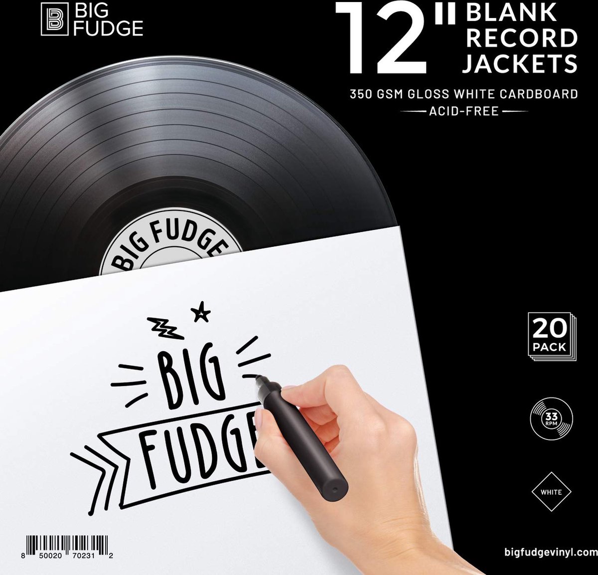 BIG FUDGE Pro Pochette Vinyl Blanco - 30 cm x Wit - 20 pochettes pour  disques LP (350