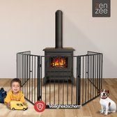 Zenzee - Écran de cheminée - Clôture de sécurité pour chauffage avec porte - Écran de cheminée - Clôture de cheminée - Pare-étincelles - XXL - Métal - Noir mat - 305 x 76,5 cm