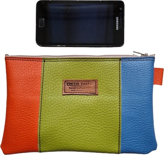 Foto: Toetie zo handgemaakte etui leatherlook leer oranje groen blauw telefoontas makeuptas pennenetui medicijnhoesje