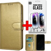 Casemania Hoesje Geschikt voor Samsung Galaxy S24 Goud & Glazen Screenprotector - Portemonnee Book Case
