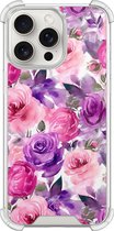 Casimoda® hoesje - Geschikt voor iPhone 15 Pro Max - Rosy Blooms - Shockproof case - Extra sterk - TPU/polycarbonaat - Roze, Transparant