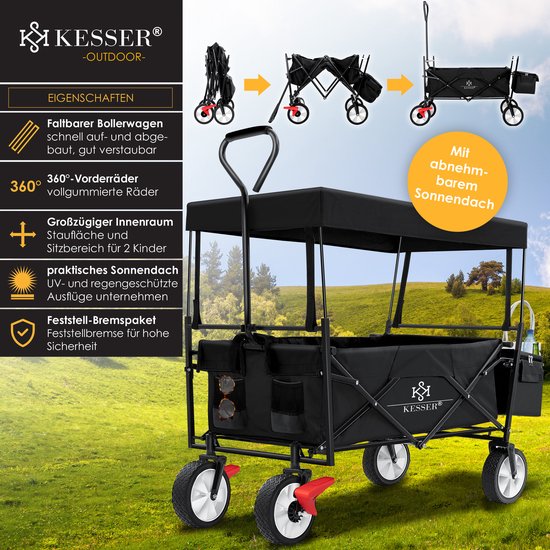 KESSER® Bolderkar opvouwbaar Bolderwagen tot 100 kg draagvermogen - Strandkar met massieve banden Transportkar - Zwart — afbeelding 4