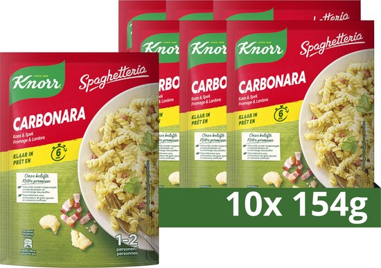 Knorr Spaghetteria Pastagerecht - Carbonara - smakelijke maaltijd zonder toegevoegde smaakversterkers en kunstmatige kleurstoffen - 10 x 154 g