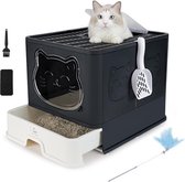 Kattenbak met Gesloten Kap en Ontgeurende Lade - Opvouwbaar Plastic - Hygiënische Kattenbak - Gemakkelijk te Reinigen - Kattenbak voor Katten - Huisdierentoilet met Lade - Ruimtebesparend Ontwerp