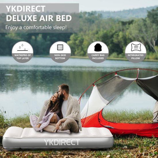Camping dubbel luchtbed, camping luchtmatras, luchtbed voor 2 personen, Pillow Top Design - 203 x 152 x 22 cm van Camping — afbeelding 3