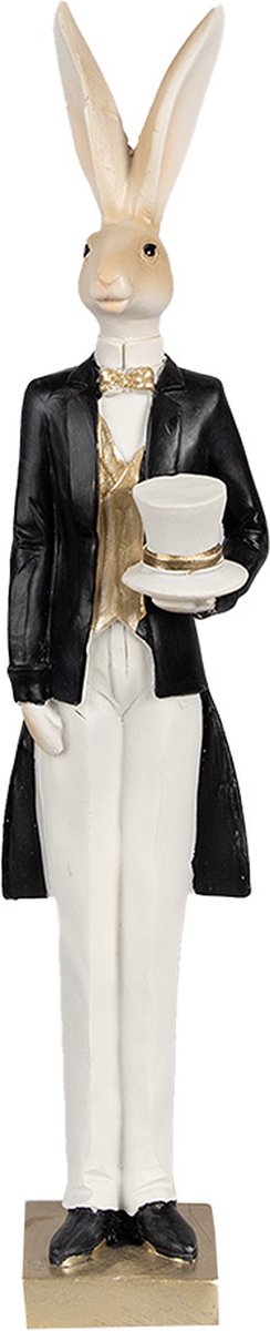 Beeld Konijn 32 cm Beige Zwart Polyresin