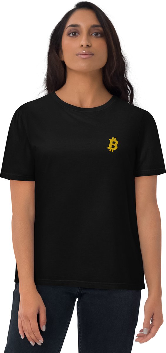 Bitcoin T-shirt Met Goudkleurig Geborduurd Bitcoin Logo - Unisex - 100% Biologisch Katoen - Zwart - Maat XL | Bitcoin cadeau| Crypto cadeau|| Bitcoin Kleding| Crypto Kleding