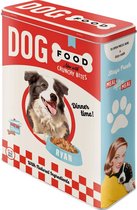 Boîte de rangement pour aliments pour chiens.