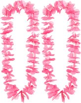 Toppers in concert - Boland Boland Hawaii krans/slinger - 2x - Tropische kleuren roze - Bloemen hals slingers