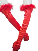 BamBella® - Lange Handschoenen Rood veren - Sexy handschoenen dames -