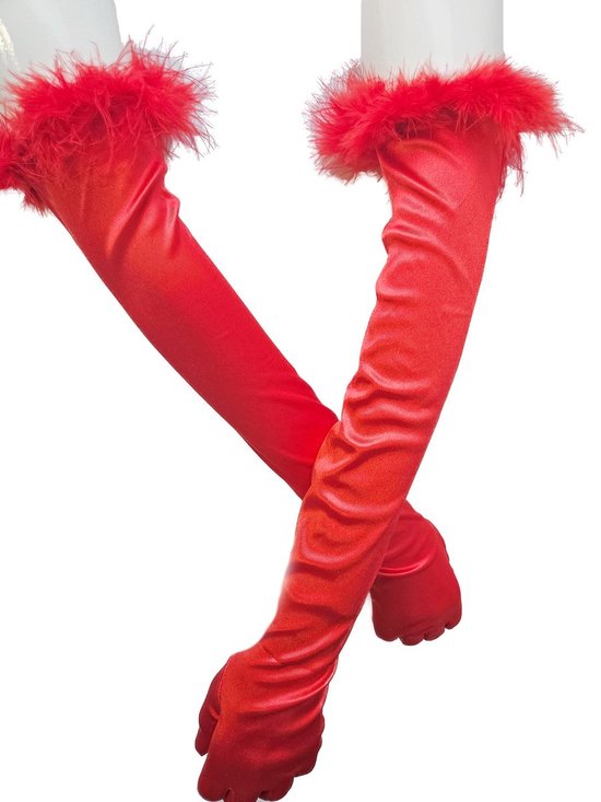 BamBella® - Lange Handschoenen Rood veren - Sexy handschoenen dames -