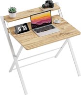 GreenForest Folding Desk, 63 x 45 cm, 2-Tier Computer Desk with Space Saving Laptop Study Desk without Shelf, No Assembly Required, Beige