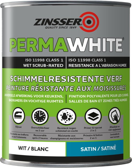 Zinsser Permawhite Zijdeglans 1 liter - Anti Schimmel Verf