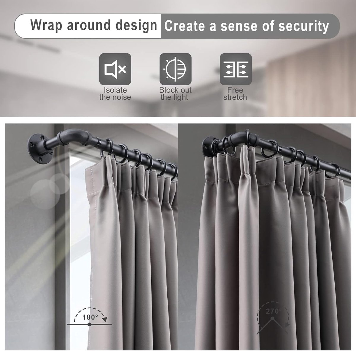 Ibenzoa® Gordijnroede In Verstelbare Industriële Stijl Voor Woonkamer En Slaapkamer Met Flenskop Mat Zwart 81 144 Cm