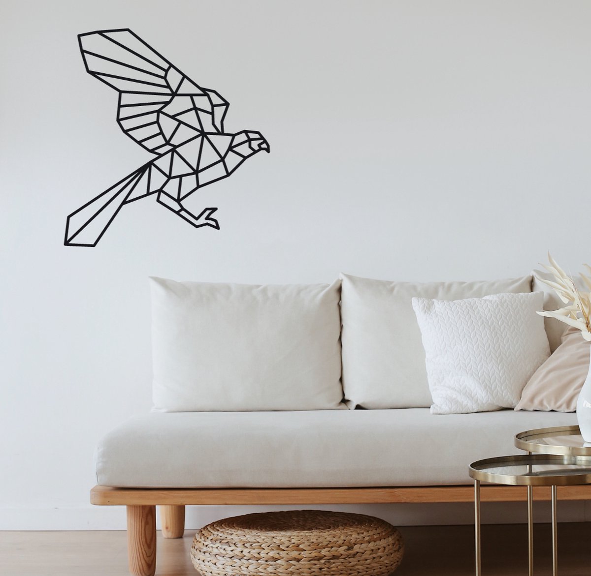 WandStaal - Vogel - Silhouette - Metaalkunst - Zwart - 750x705x2 Geometrische Dieren - Wanddecoratie - Muurdecoratie - Inclusief bevestigingsmateriaal