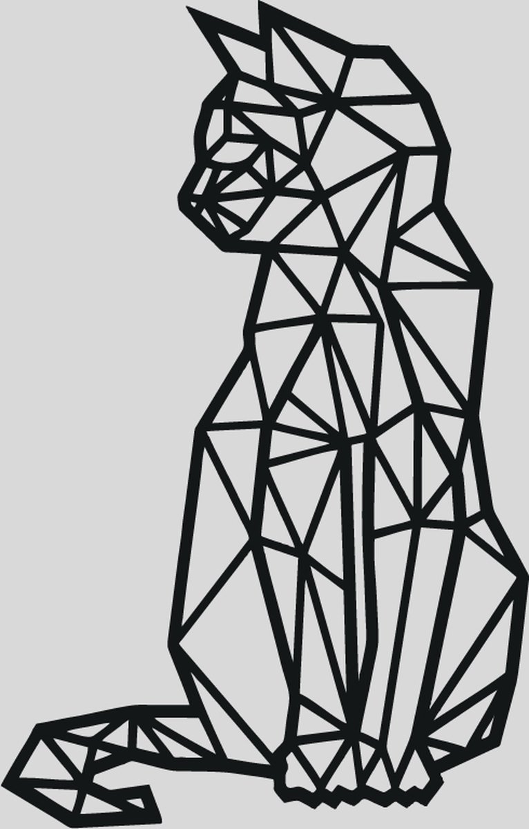 WandStaal - Kat - Silhouette - Metaalkunst - Zwart - 1000x638x2 Geometrische Dieren - Wanddecoratie - Muurdecoratie - Inclusief bevestigingsmateriaal