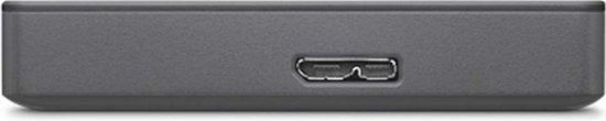 Grijze Seagate externe harde schijf, aansluiting.