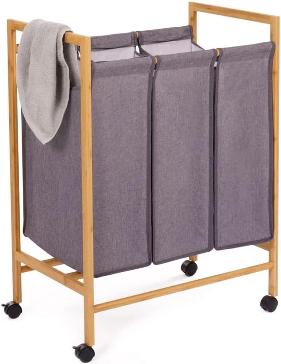 IDMarket - Wasmand met 2 vakken, bamboe, bea, natuurlijke kleuren