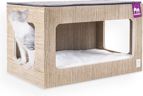 Petrebels Wandmeubel wandmontage Klimmuur Kat - Kattenmuur Box 60-Old Grey - 60 x 35 x 35 cm