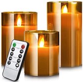 Kaarsen Set LED Bruin • Met Afstandsbediening • Woondecoratie • LED Kaarsen • Elektrische Kaarsen • Realistiche Vlam • Sfeerkaars •