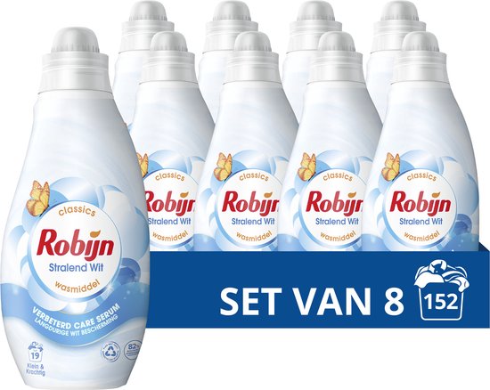 Robijn Klein & Krachtig Classics Vloeibaar Wasmiddel - Stralend Wit - met Care Serum - 8 x 19 wasbeurten