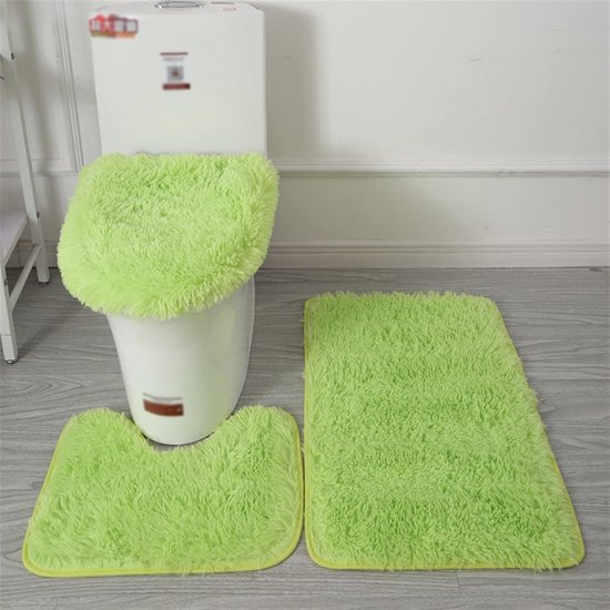 3 STKS Antislip Shaggy Badkamer Tapijt Set, U-vormige Contour Toilet Tapijt Water Absorberende Badkamer Mat Toilet Deksel Cover Fruit Groen