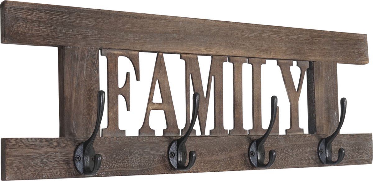 Cosmo Casa Wandkapstok - Kapstokpaneel - Shabby Look - Vintage - Bruin - 60x21cm