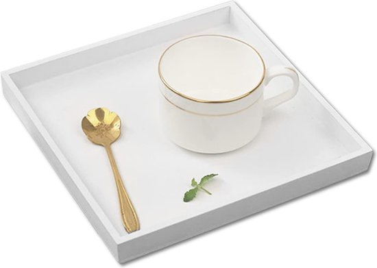 Wit decoratief dienblad, houten dienblad voor sieraden en levensmiddelcosmetica, 20 x 20 cm