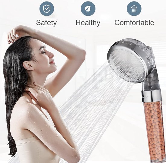 Hogedrukgefilterde douchekop Ionische Baddouche Handheld met Vitamine C, Waterbesparende hoofddouche - Ionische Steenfilter Verwijderen Chloor & Flouride & Calcium voor droge huid en haar