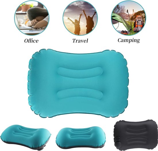 SUTAFOR Set van 2 compacte opblaasbare reiskussens, draagbaar, strandkussen voor kamperen, uitstapjes, 44 x 28 cm, blauw