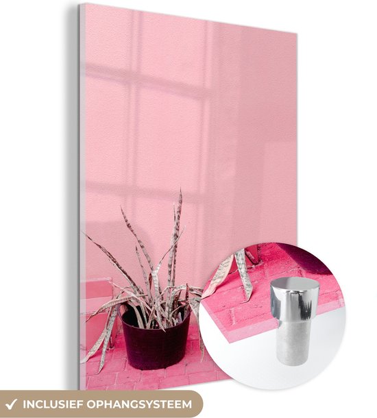 MuchoWow® Peinture sur verre 90x120 cm - Peinture acrylique sur verre - Été - Rose - Plantes - Photo sur verre - Peintures
