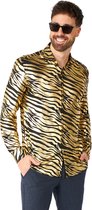 OppoSuits Shirt - Tiger Shiner - Heren Carnavals Overhemd - Glimmend Shirt - Goud - Maat: XS