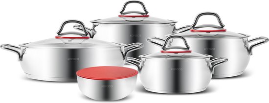 Batterie de cuisine Karaca Emirgan XL avec couvercle de rangement, fond à induction en acier, 10 pièces Karaca