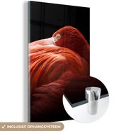 MuchoWow® Glasschilderij 120x180 cm - Schilderij acrylglas - Flamingo - Veren - Roze - Foto op glas - Schilderijen