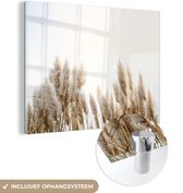 MuchoWow® Glasschilderij 40x30 cm - Schilderij acrylglas - Graan - Lucht - Pastel - Foto op glas - Schilderijen