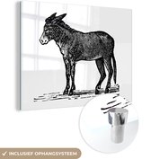 MuchoWow® Glasschilderij 80x60 cm - Schilderij acrylglas - Een illustratie van een zwarte ezel - Foto op glas - Schilderijen