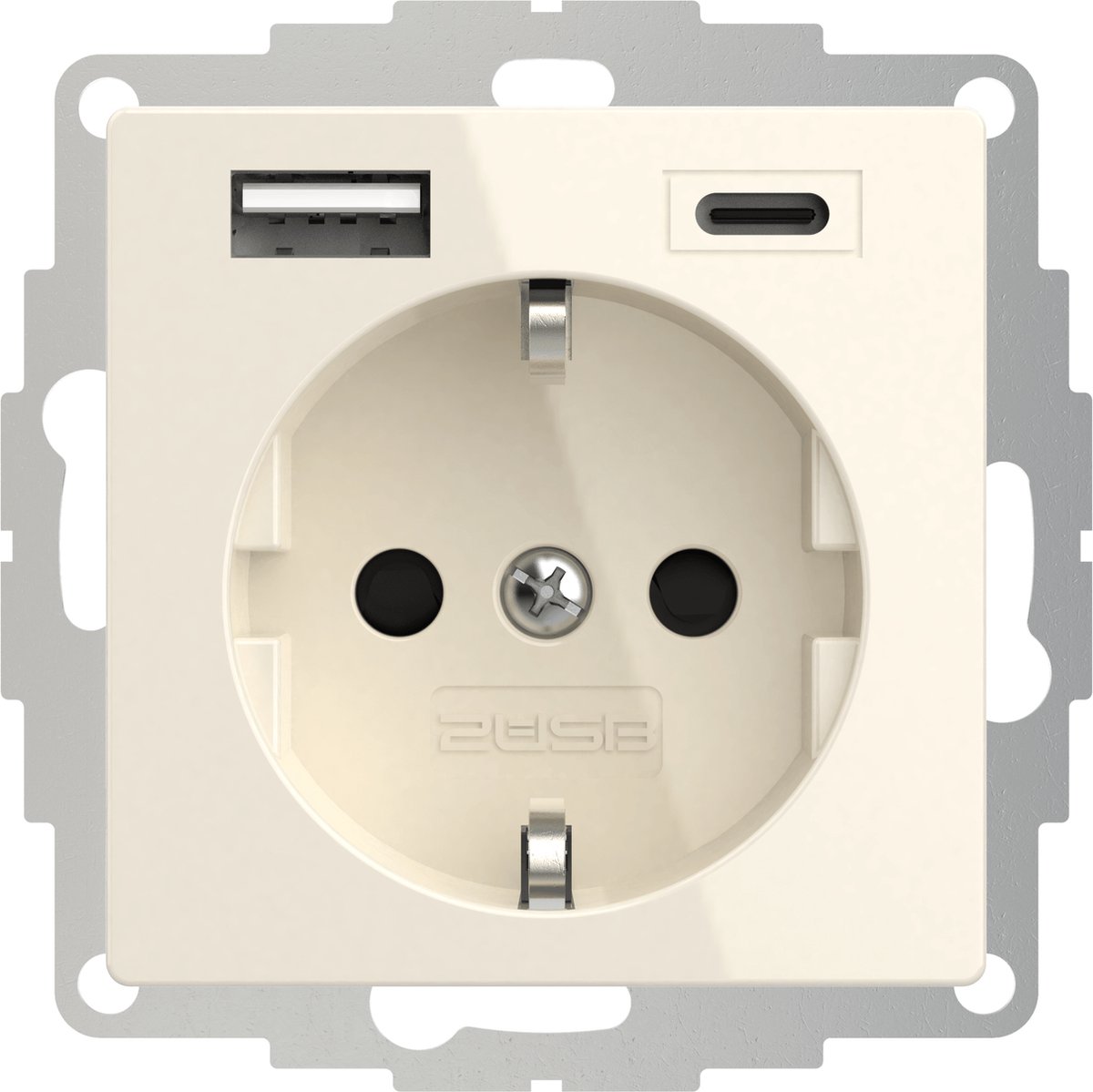 2USB - USB Stopcontact met Oplader - Inbouw 2x USB-A & USB-C 15W 3A – 250V 16A Wandcontactdoos – InCharge PRO USB-AC – KEMA gecertificeerd – 32mm diep – Snel Opladen – Compatibel Gira, Jung, Merten - Crème