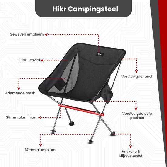 Hikr® Campingstoel - 150KG & 600D Oxford - Vouwstoel - Lichtgewicht - Campingstoeltje opvouwbaar - Outdoor stoel - Verstelbaar & inklapbaar van HI — afbeelding 2